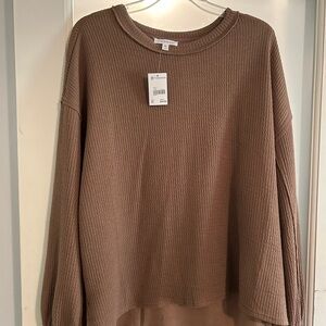 Brown Ribbed Long Sleeve Top